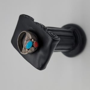 Sterling Silver Turquoise and Red Coral Ring